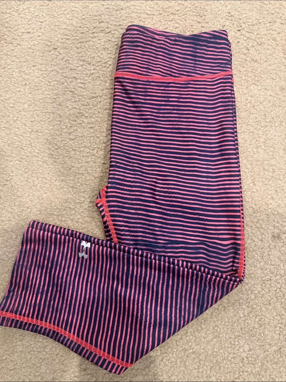 Under Armour coral and Navy Stripe womens ' Athletic Leggings